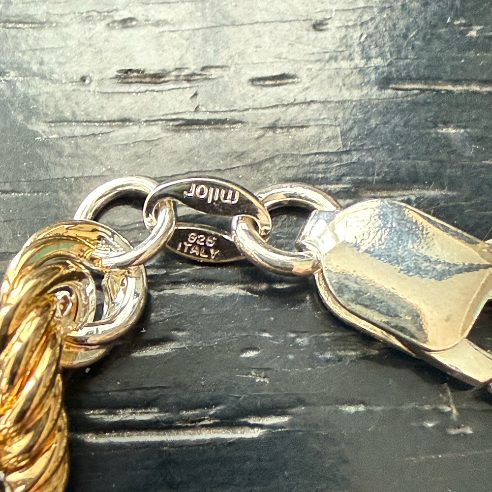 Italian 925 Sterling Silver Two-Tone Rope Necklace - Picture 6 of 7